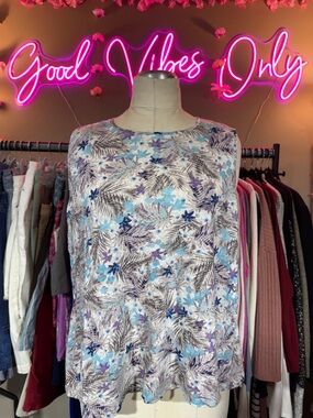 J. Jill Linen Sleeveless Floral Tank in Blue and Purple Like New